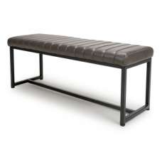Aboba Leather Dining Bench With Metal Legs In Grey - UK