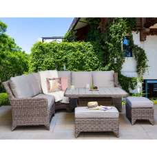 Aboba Rattan Garden Corner Dining Set With 2 Ottomans In Grey - UK