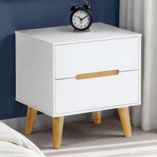 Abrina Wooden Bedside Cabinet With 2 Drawers - Matt White And Oak - UK