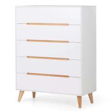 Abrina Wooden Chest Of 5 Drawers in Matt White And Oak - UK