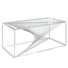Absecon Clear Glass Coffee Table With Stainless Steel Frame - UK