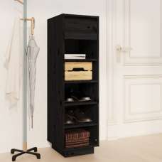 Acasia Pine Wood Shoe Storage Cabinet In Black - UK