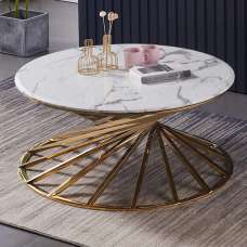 Akko Wooden Coffee Table With Gold Frame In Marble Effect - UK