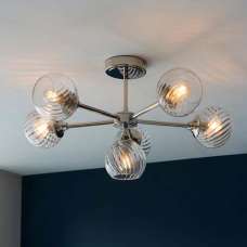 Accra 6 Lights Semi Flush Ceiling Light In Bright Nickel - UK