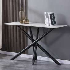 Accro White Ceramic Top Console Table with Black Metal Legs - UK