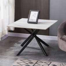 Accro White Ceramic Top End Table with Black Metal Legs - UK