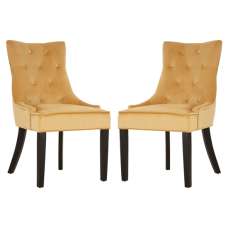 Adalinise Gold Velvet Dining Chair With Wooden Legs In A Pair - UK