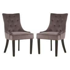 Adalinise Grey Velvet Dining Chair With Wooden Legs In A Pair - UK