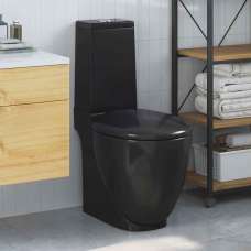 Adel Black Close Coupled Toilet With Vertical Outlet - Soft Close Seat - UK