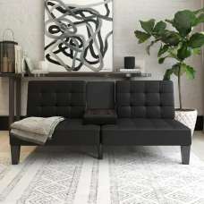 Adel Convertible Futon Faux Leather Sofa Bed In Black - UK