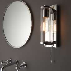 Adel Cylinder Clear Glass Shade Bathroom Wall Light In Chrome - UK