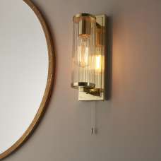 Adel Cylinder Clear Glass Shade Bathroom Wall Light In Gold - UK