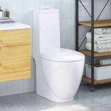 Adel White Close Coupled Toilet With Horizontal Outlet - Soft Close Seat - UK