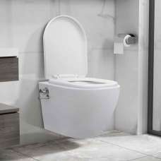 Adel White Rimless Wall Hung Toilet With Bidet Function - Soft Close Seat - UK
