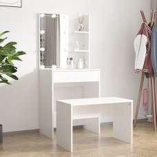 Adhra Wooden Dressing Table Set In White With LED Lights - UK