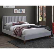 Adica Velvet Fabric Double Bed In Light Grey - UK