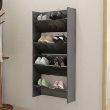 Adino High Gloss Wall Mounted Shoe Storage Rack In Grey - UK