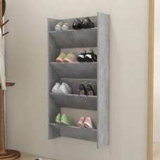 Adino Wooden Wall Mounted Shoe Storage Rack In Concrete Effect - UK
