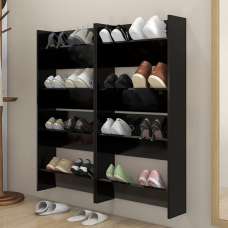 Adkins Wooden Wall Mounted Shoe Storage Rack In Black - UK