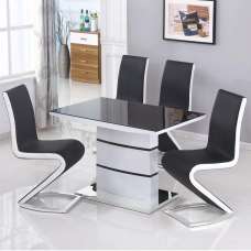 Aelia Black Glass Top Dining Table 4 Chairs With White Gloss Base - UK