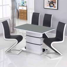 Aelia Grey Glass Top Dining Table 4 Chairs With White Gloss Base - UK