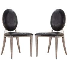 Aella Black PU Leather Dining Chairs With Steel Frame In Pair - UK