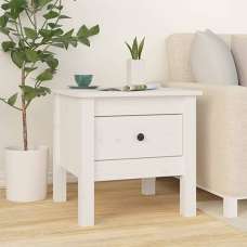 Aeneas Solid Pinewood Side Table With 1 Drawer In White - UK