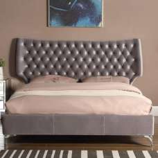 Aerfen Velvet Double Bed In Grey - UK
