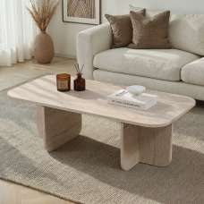 Aerin Wooden Rectangular Coffee Table in Travertine Marble Effect - UK