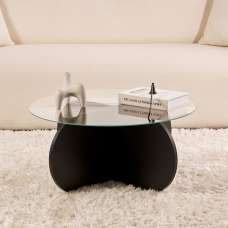 Aerio Clear Tempered Glass Coffee Table with Black Wooden Base - UK