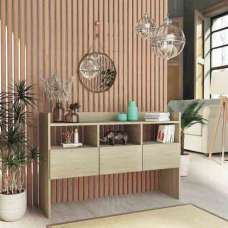 Afton Wooden Console Table With 3 Drawers In Sonoma Oak - UK