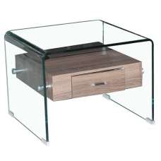 Afya Glass Lamp Table With 1 Drawer In Clear - UK