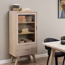Agnano Wooden Display Cabinet With 1 Door 2 Drawers In White Oak - UK