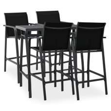 Agnon Tempered Glass 5 Piece Garden Bar Set In Black - UK