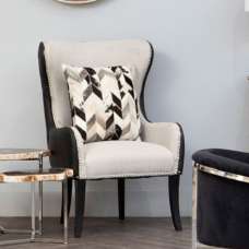 Agoront Natural Fabric Bedroom Chair With Black Leather Back - UK