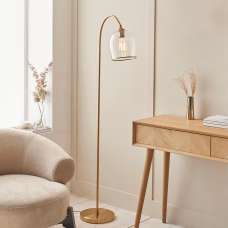 Aiken Clear Glass Floor Lamp In Brushed Aged Brass - UK