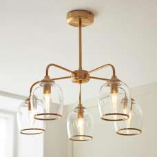 Aiken Glass Semi Flush Pendent Ceiling Light In Brushed Aged Brass - UK