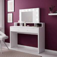 Aiken Wooden Dressing Table And Mirror In White Gloss With LED - UK