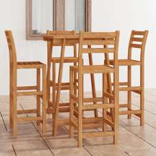 Ailis Outdoor Wooden Bar Table With 4 Stools In Acacia - UK