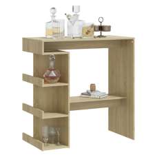 Aiza 100cm Wooden Bar Table With Storage Rack In Sonoma Oak - UK