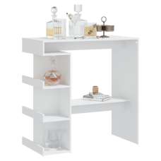 Aiza 100cm Wooden Bar Table With Storage Rack In White - UK
