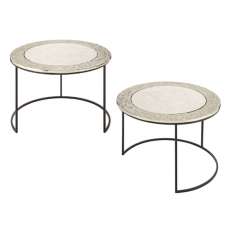 Akela Large Round Glass Top Set Of 2 Side Tables In Brass - UK