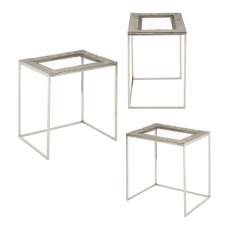 Akela Rectangular Glass Top Set Of 3 Side Tables In Silver - UK