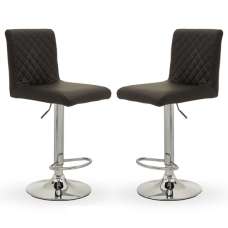 Baino Black Leather Bar Chairs With Round Chrome Base In A Pair - UK
