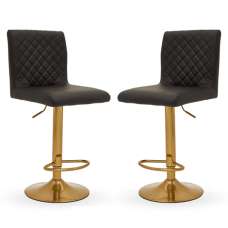 Baino Black Leather Bar Chairs With Round Gold Base In A Pair - UK
