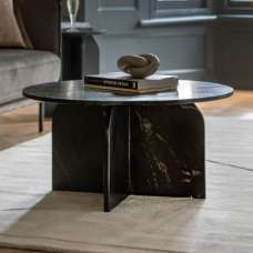 Akron Marble Round Coffee Table In Black - UK