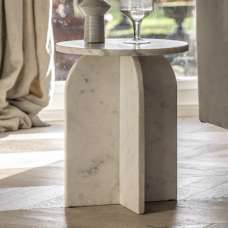 Akron Marble Round Side Table In White - UK