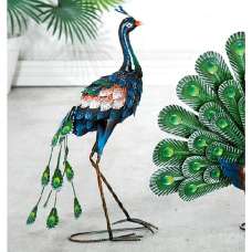 Akron Small Metal Peacock Sculpture - Blue And Green - UK