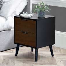 Akron Wooden Bedside Cabinet With 2 Drawers In Walnut And Black - UK