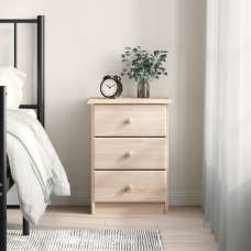 Akron Wooden Bedside Cabinet With 3 Drawer In Natural - UK